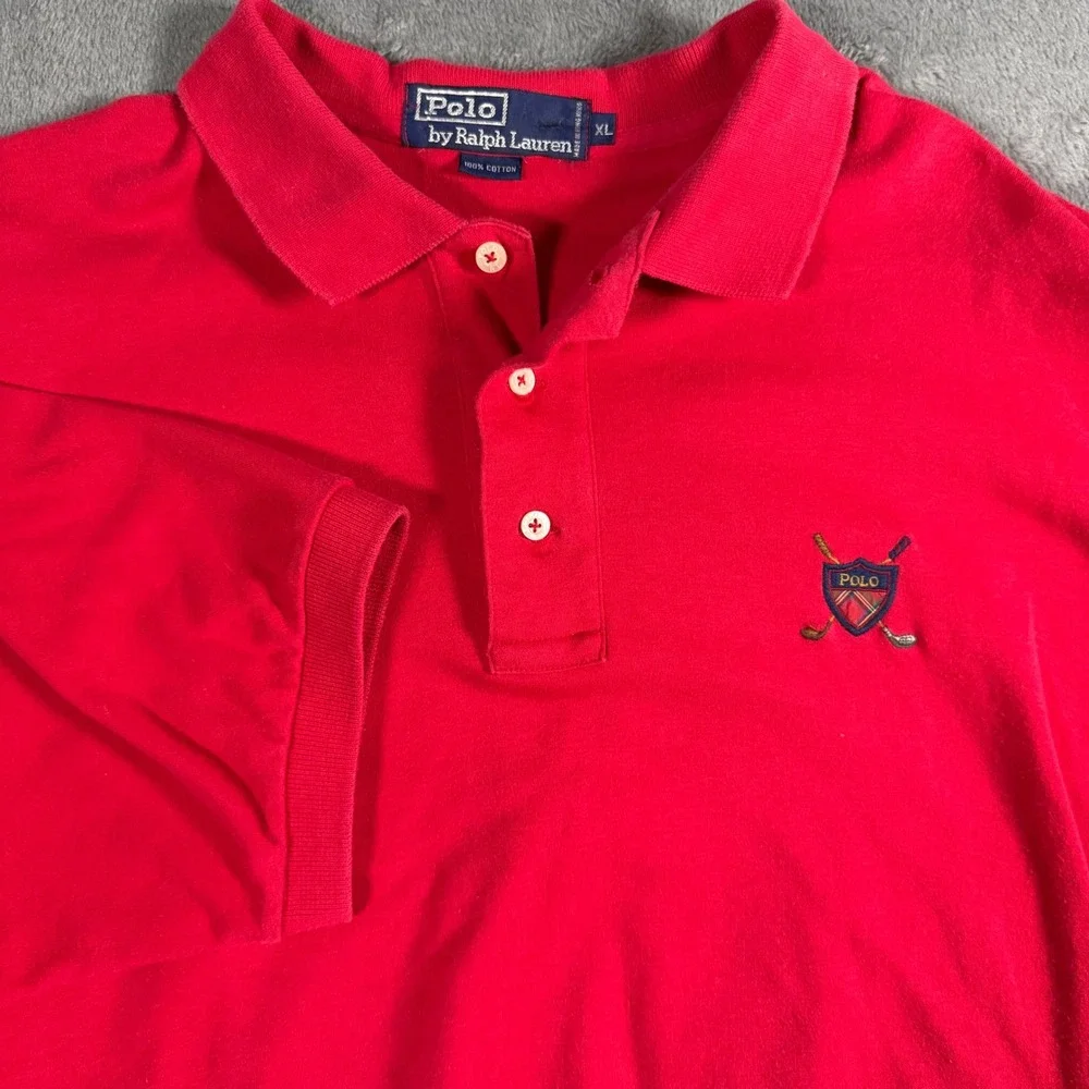 Polo Ralph Lauren Vintage Red Golf‎ Crest Polo Shirt XL Made in Hong Kong Cotton